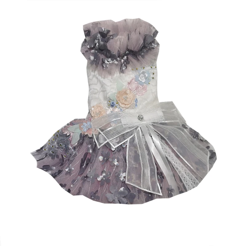 

Handmade Dog Clothes 3D Flowers Layers Pet Wedding Dress Evening Gown Poodle Maltese Drop Shipping