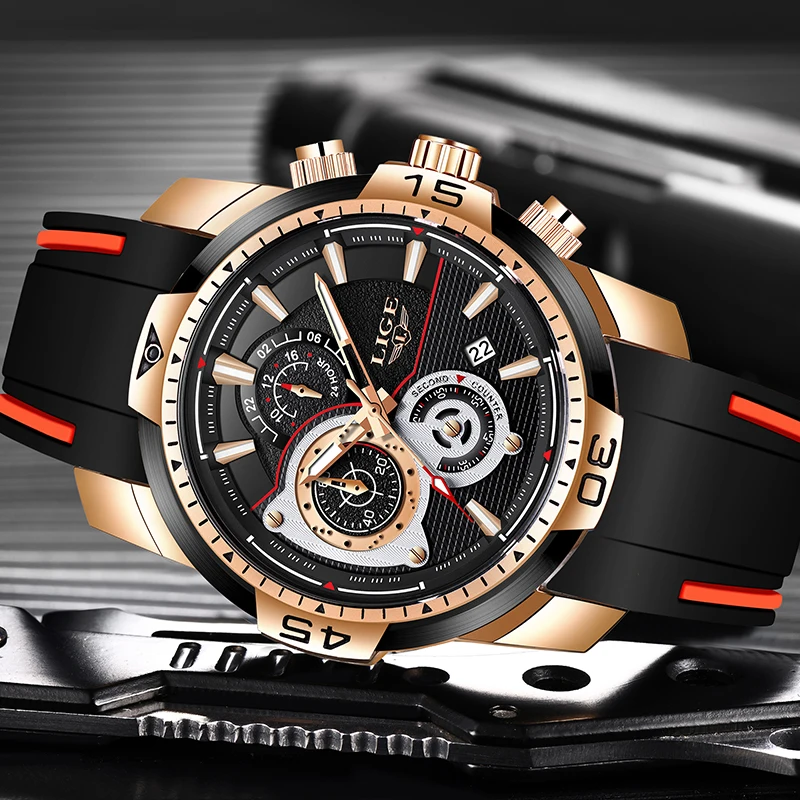 2019 LIGE мужские часы Топ бренд роскошные повседневные резиновые кварцевые