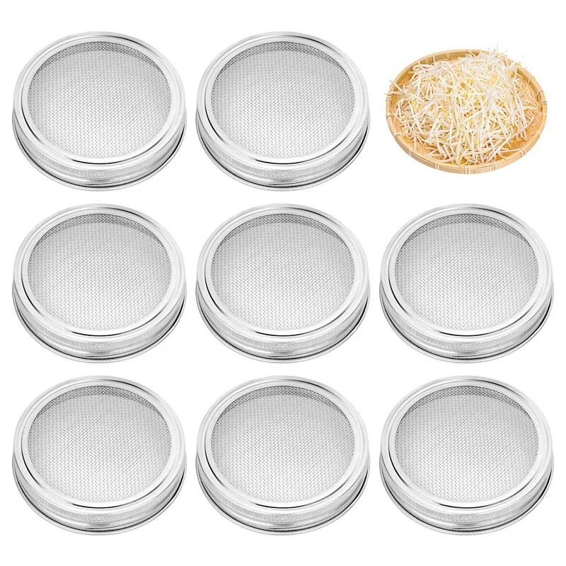 

8 Pack Stainless Steel Sprouting Jar Lid Kit For Wide Mouth Mason Jars,Strainer Sn For Canning Jars And Seed Sprouting