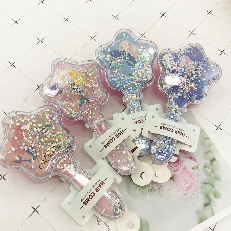 1 шт. Расческа с рисунком русалки и звезды блестками массажная детская расческа