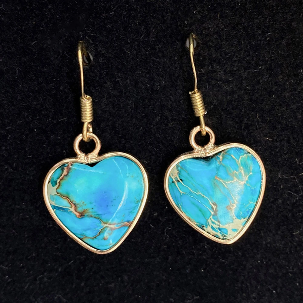 

1pair Turquoise Heart Edging Colorful Earrings for Women Cute Multi-color Natural Stone Charms DIY Jewelry Making Accessories