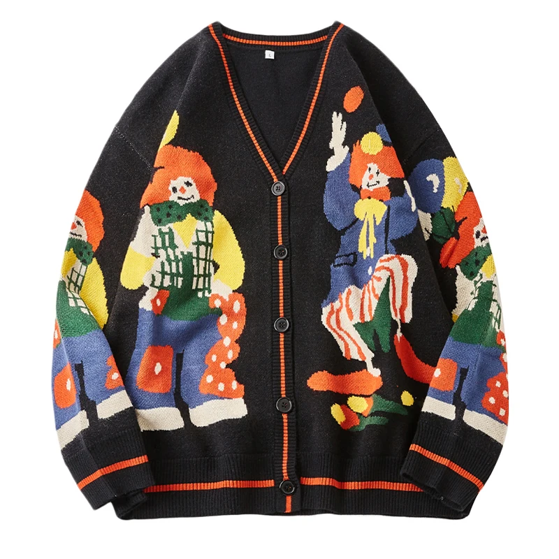 

Christmas Knitted Sweater Men Women Cardigan Oversized Streetwear Knit Jumper Funny Clown Print Cotton Men's Harajuku Knit Coats