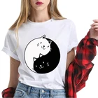 Футболка унисекс, 100% хлопок, Taichi Cat Yinyang Kongfu, забавная женская футболка с коротким рукавом, смешная Мягкая футболка в стиле Харадзюку