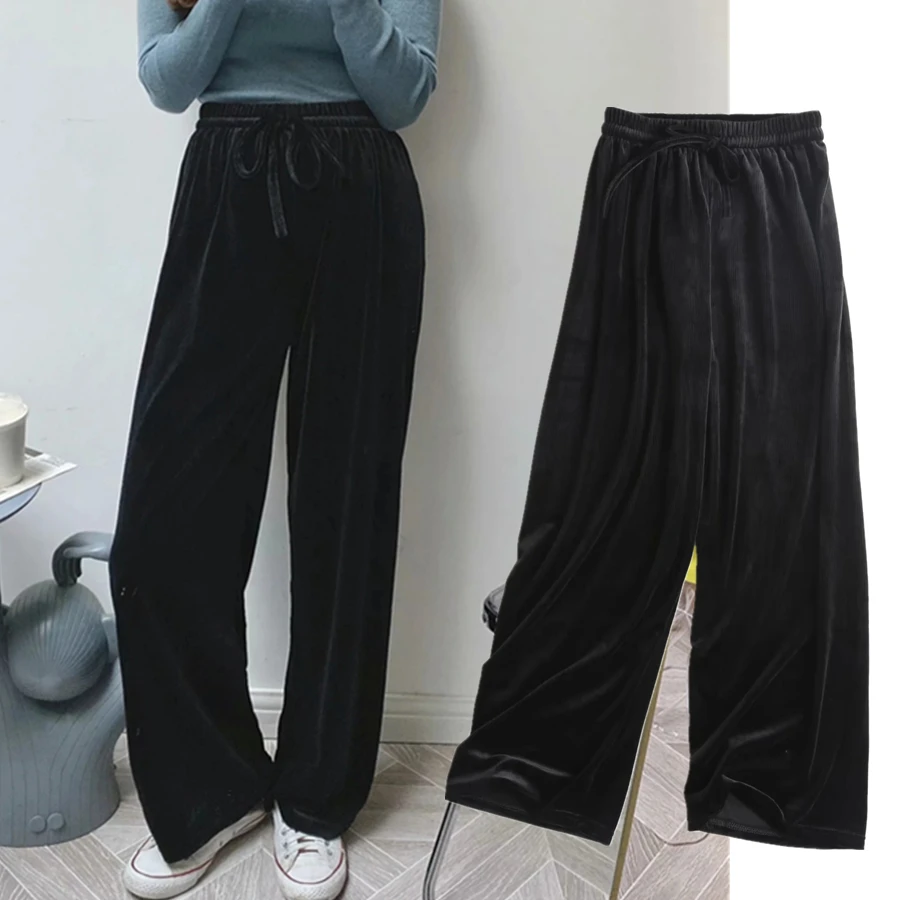 

Elmsk Брюки Женские Английские Модные Простые однотонные зимние Бархатные широкие брюки женские свободные