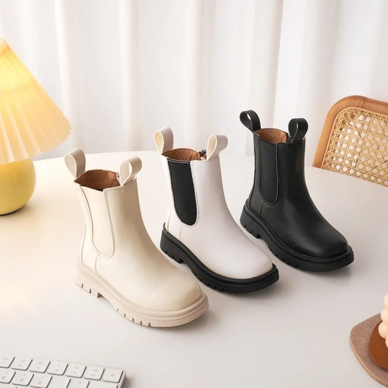 

Детские осенне-зимние дымонепроницаемые ботинки для мальчиков и девочек с бархатной кожей модные однотонные детские ботинки