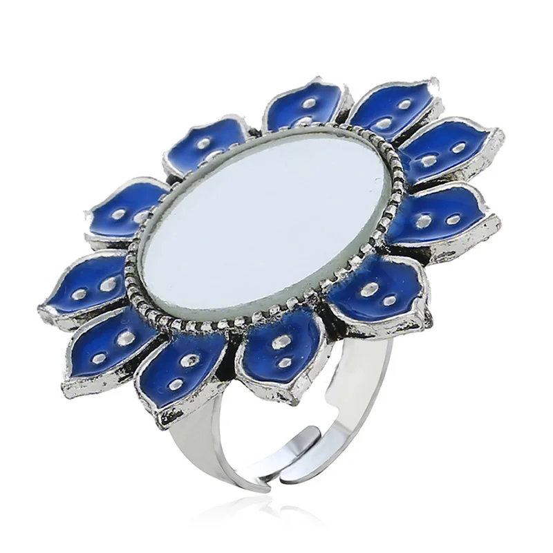 Роскошное красное зеленое черное эмалевое кольцо в форме большого цветка с