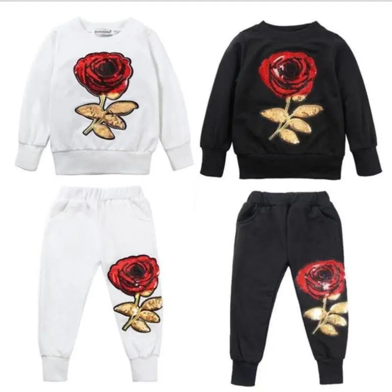 2020 новая весенне осенняя одежда с вышивкой и блестками для девочек топ розой +