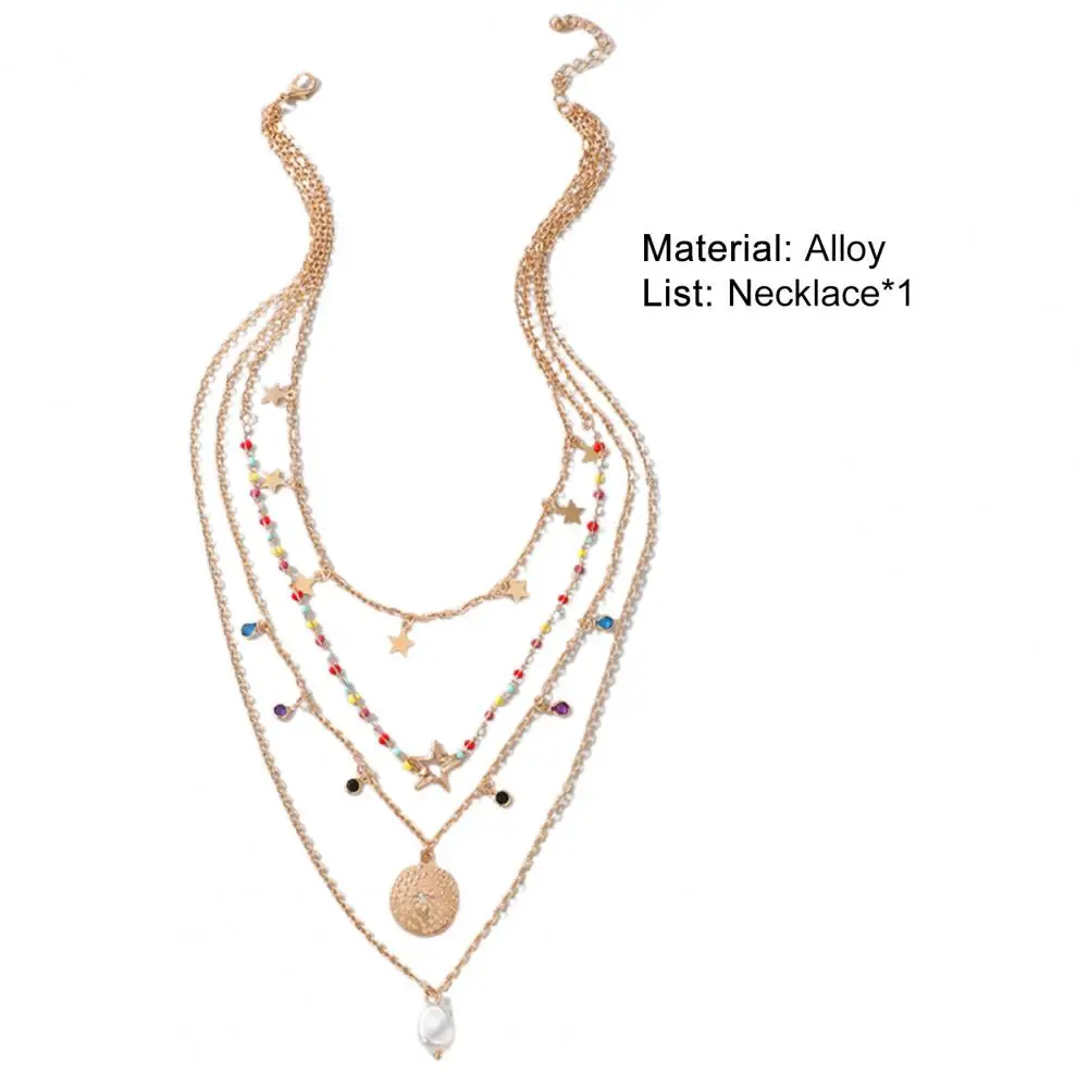 

70% Hot Sell Necklace 4 Layers Colorful Beads Women Five-pointed Star Faux Pearls Choker for Party
