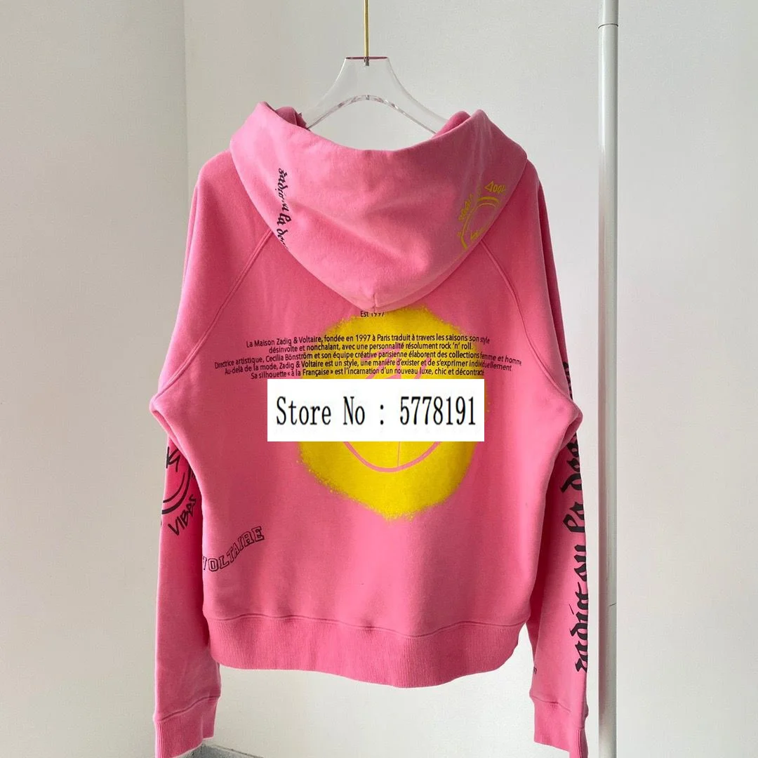 

2021SS Woman pink Sweatshirt Hooded Back Ladies Letters Embroidered Drop Shoulder Oversized Pullovers Long Sleeves Front Pocket