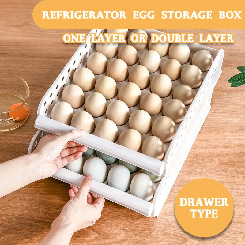 

Household 60 Lattice Egg Box Kitchen Drawer Type Refrigerator Egg Fresh-keeping Storage Box Double Layer Egg Rack Storage Box