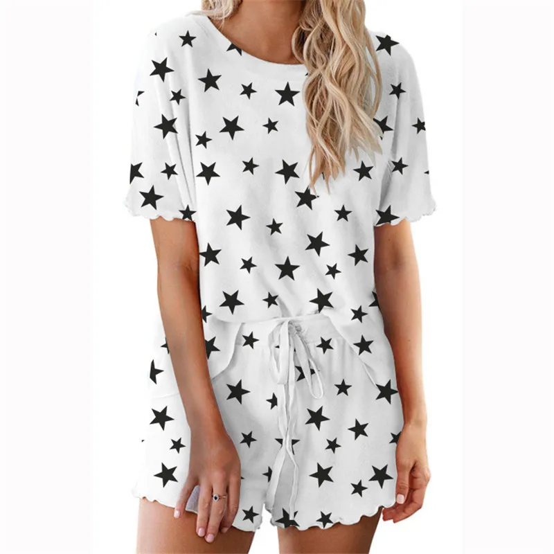 

Women Adult Sexy Home Wear Cotton Pajamas Set Round neck short sleeve Pajamas High Quality Pajamas Two-piece Suit Shorts Pajamas