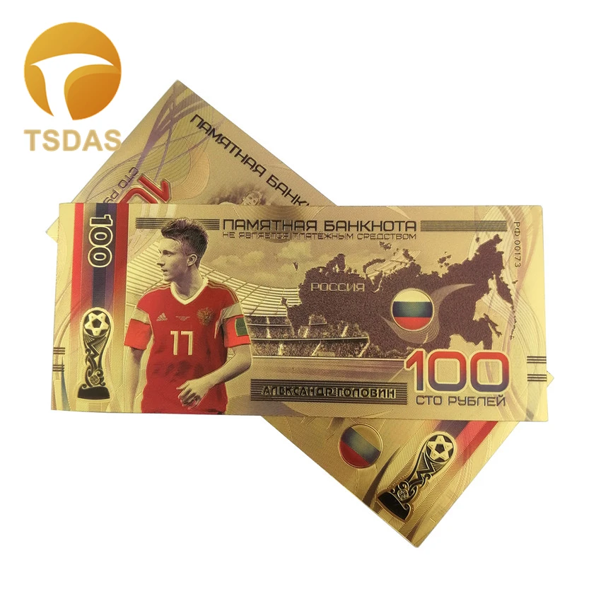 10pcs/lot Nice Russia Banknotes 100 Rouble Gold Banknote in 24K Plated Bills For Collection | Дом и сад