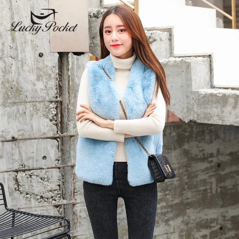 Женский осенне-зимний новый однотонный короткий жилет пальто с мехом женское