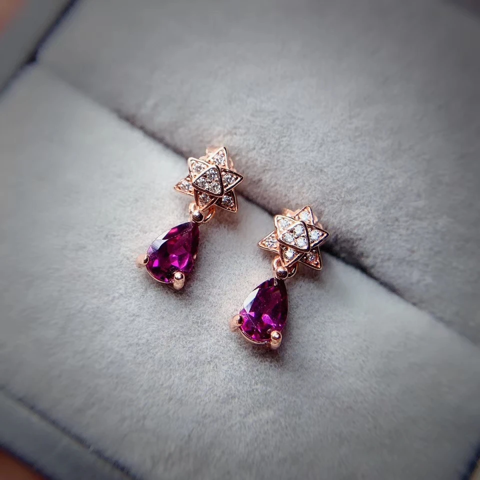 

CLEAR RED GARNET GEMSTONE EARRINGS FOR WOMEN JEWELRY WITH SILVER