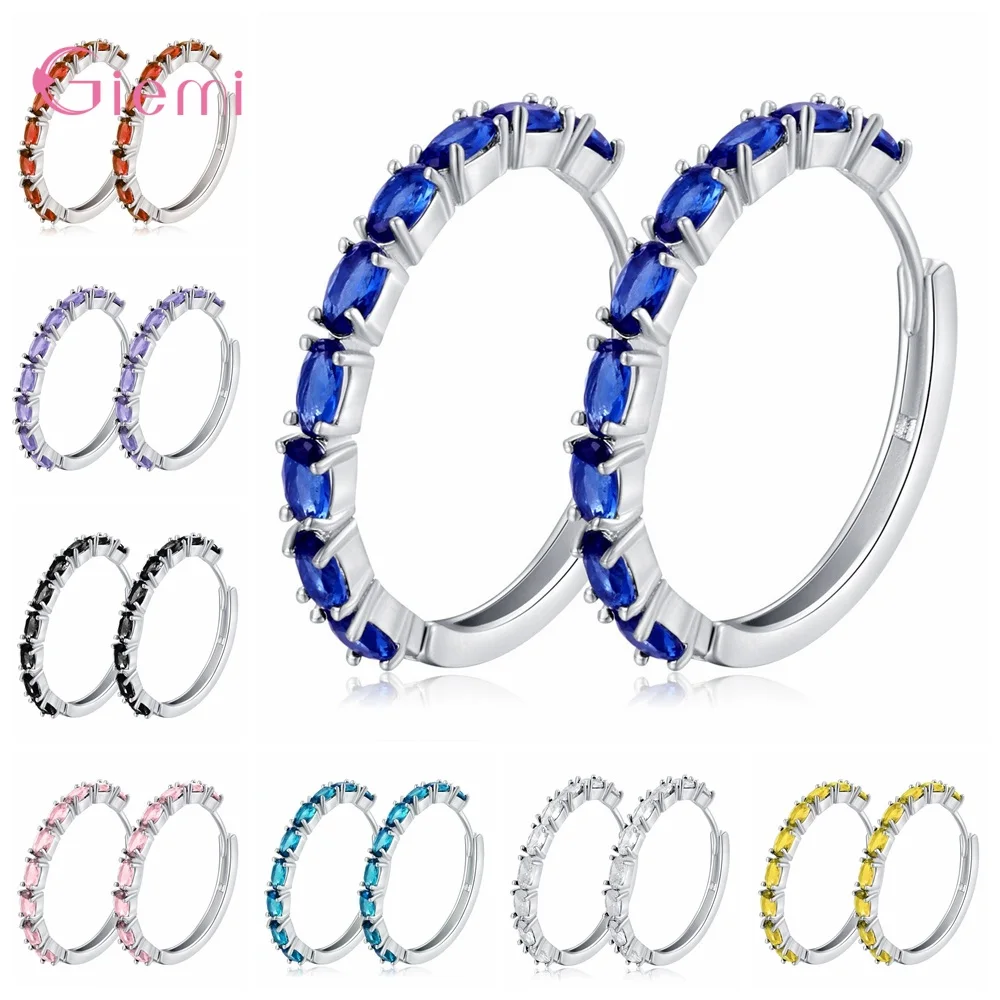 

New Fashion Genuine 925 Sterling Silver Hoop Earrings For Women Sparkling Crystal Earrings Elegant Female Wedding Party Jewelry