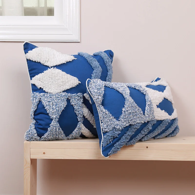 

Tufted Embroidery Cushion Cover Cotton Canvas Throw Cushion Cover Sofa Home Living Room Decorative PillowCover 40866
