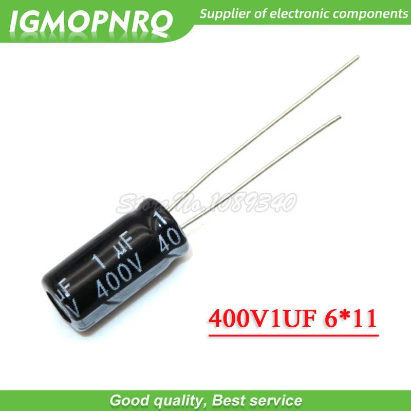 

50 шт. 400V1UF 6*11 мм 1 мкФ 400V 6*11 алюминиевый электролитический конденсатор