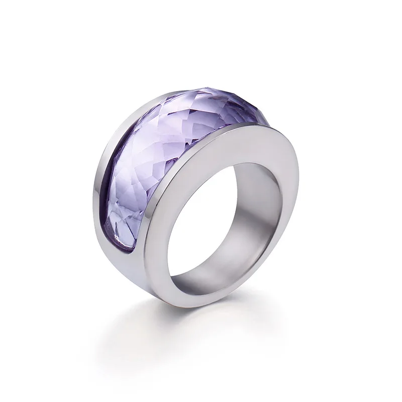 

Classic new crystal ring titanium steel ring stainless steel transparent glass ring
