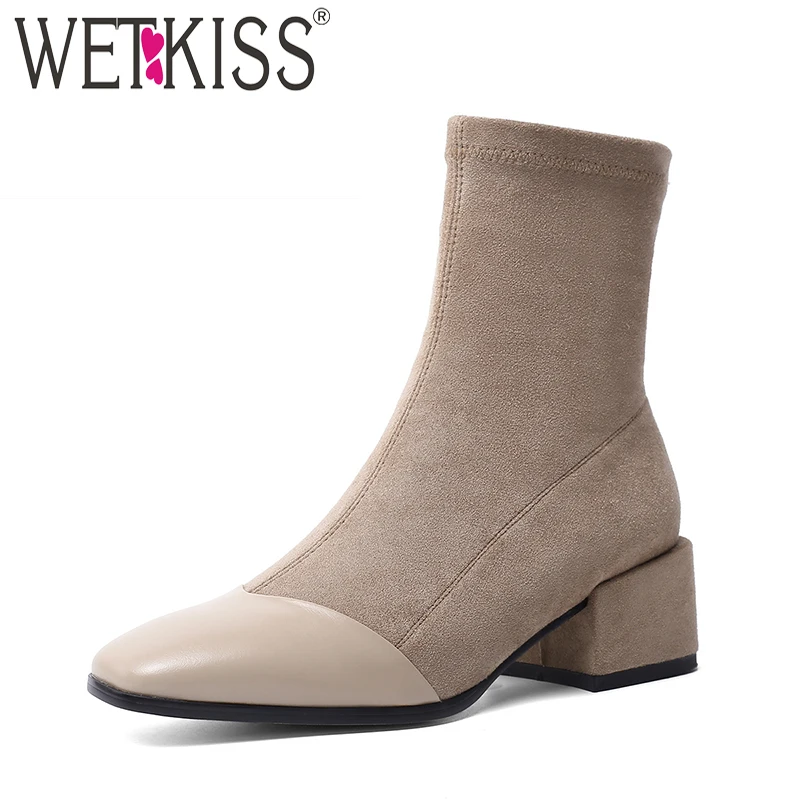 Женские ботильоны из бычьей кожи на высоком каблуке с квадратным носком|Женские