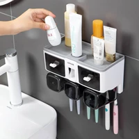 toothbrush rack household toothbrush cup storage box wall mounted toothbrush holder with toothpaste squeezing device