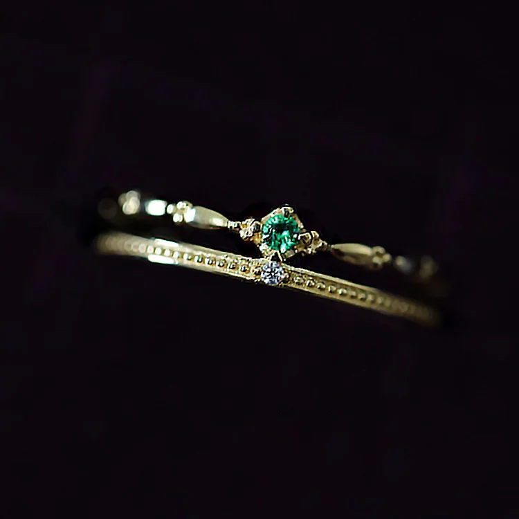 

Cute Female Small Emerald Green Stone Ring 100% Real Sterling Silver Wedding Band Ring Promise Open Engagement Rings For Women