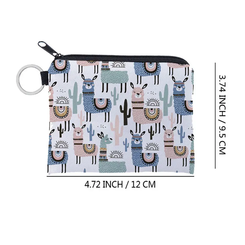 

1 Pcs Unisex Cartoon Alpaca Printing Coin Purse Waterproof Small Zipper Purse Card Key Pouch Mini Square Wallet Cosmetic Bag