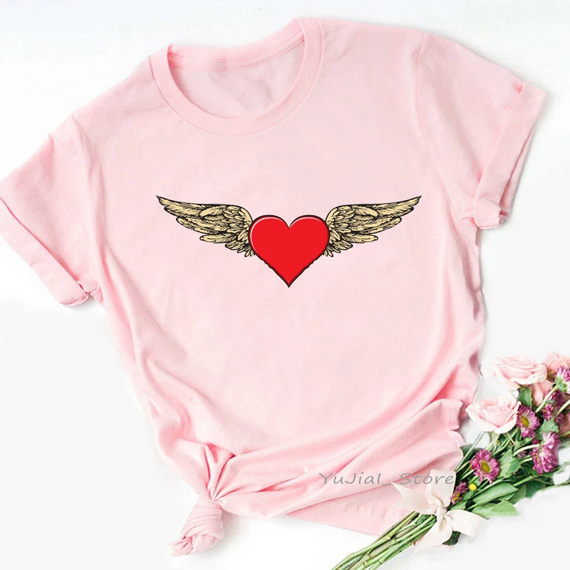 

2021 Hot Sale Love Angel Wings Print Tshirt Women Funny T Shirt Femme Harajuku Shirt Summer Fashion T-Shirt Female Tops