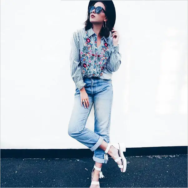 Брендовая Новая женская Повседневная Блузка с цветочной вышивкой Женская