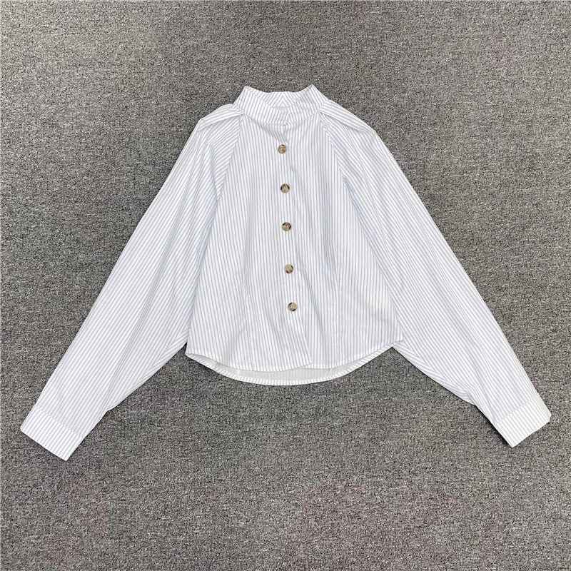 

DEAT 2021 New Autumn Winter And Summer Fashion Casual Stripe Stand Collar Single Breasted Long Sleeve Shirt Women's SL128