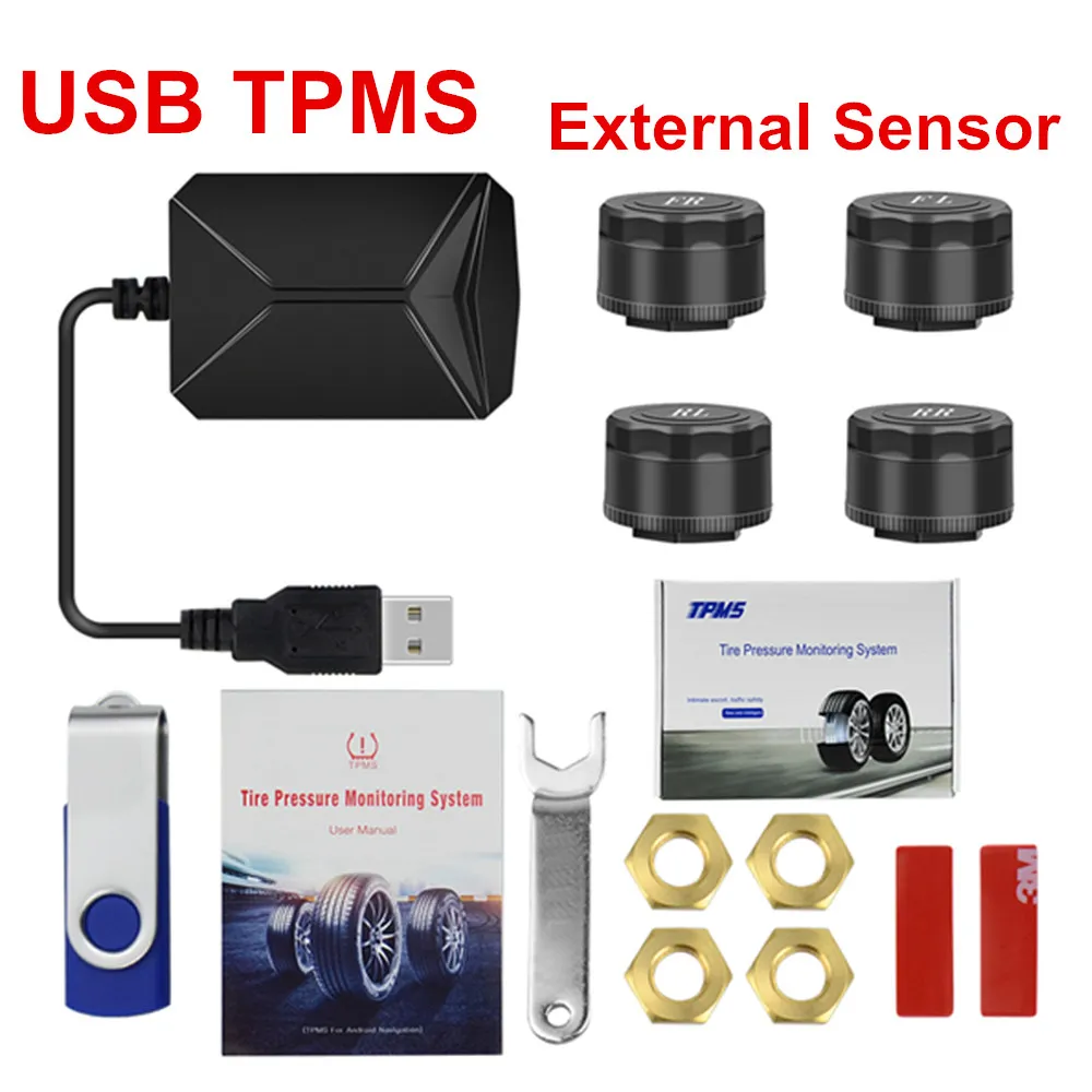 USB TPMS Универсальная система контроля давления в автомобильных шинах на солнечных батареях TPMS, Предупреждение предупреждение, экономия топлива, 4 датчика - Тип: USB TPMS