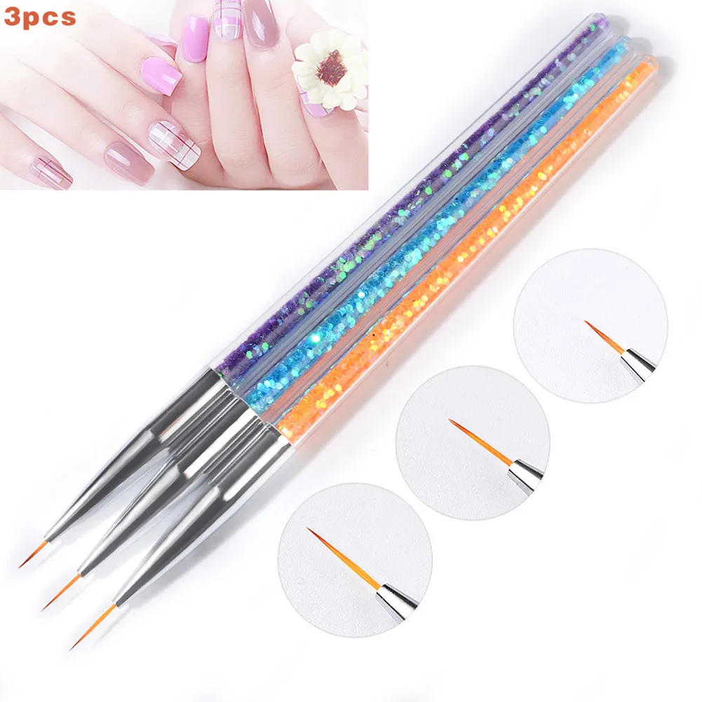 3 шт. искусство ногтей живопись из линий набор кистей для маникюра УФ-гель блестки