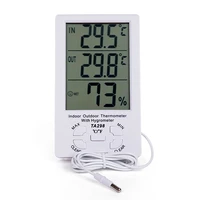 indoor outdoor lcd digital desktop temperature meter humidity thermometer time clock with external probe sensor cable