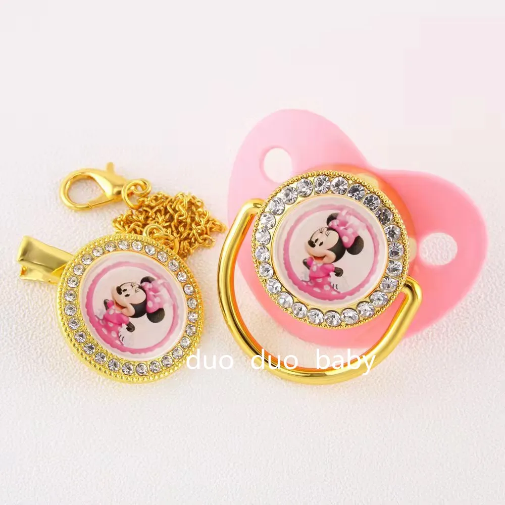 

Disney Mickey Minnie Mouse Baby Pacifier Holder Baby Feeding Supplies Pacifier and Pacifier Chain Rhinestone Play Mouth for Baby