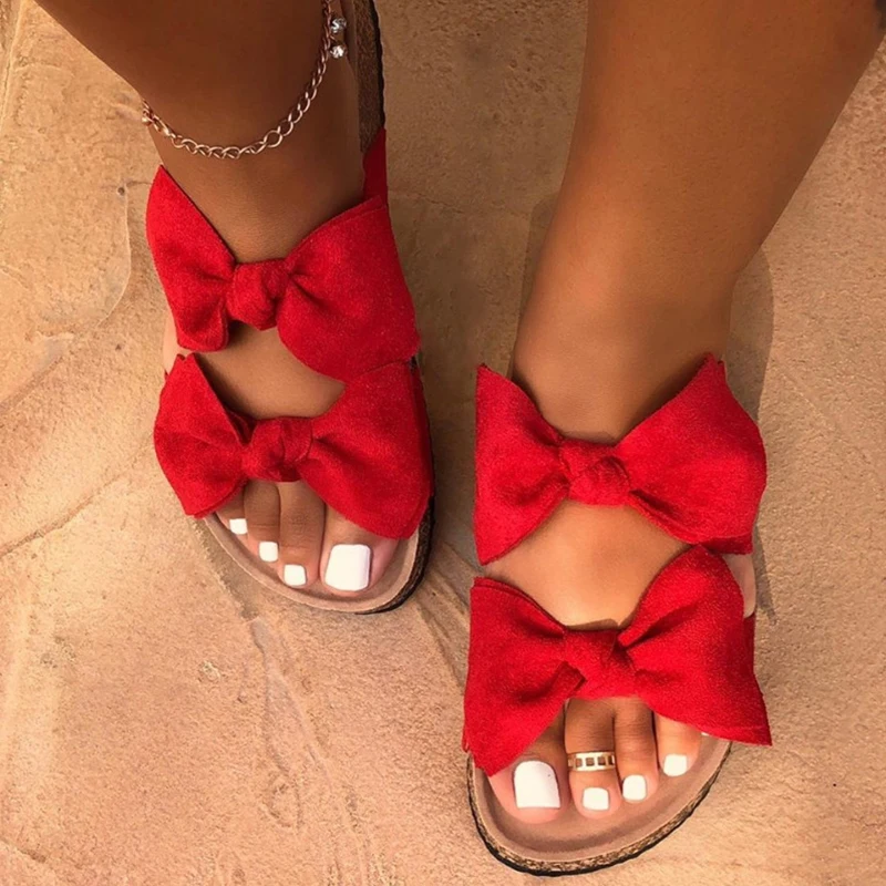 

New Summer Women Sandals Silk Bow Flat Shoes Ladies Beach Shoes Slipper Outdoor Fashion Student Home Casual Slippers 35-43
