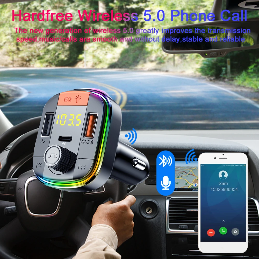 QC 3.0 Fast Charge Audio Receiver Bluetooth 5.0 Colorful Car Mp3 Player FM Transmitter Dual USB Port with PD |