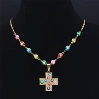 cross stainless steel islam colorful turkey eye necklaces chian gold color muslim choker necklaces jewelry collares n5224s04