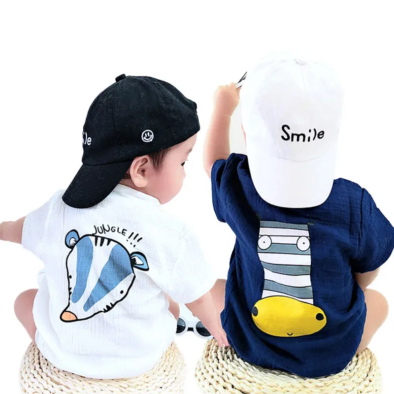 

Summer Newborn Baby Boys Bodysuit Cotton Linen Short Sleeve Baby Clothes Cartoon Infant Toddler Jumpsuit 3-24 Months