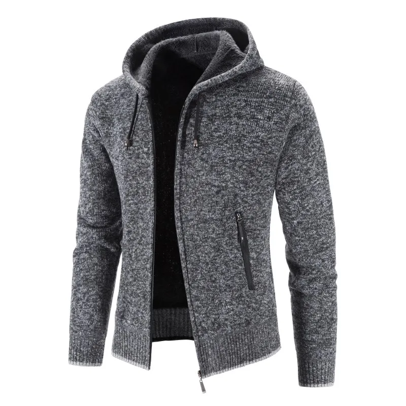 

YASUGUOJI Men's Thick Warm Sweatercoat Hooded Zipper Sweater Coat Outerwear Winter Fleece Liner Knitted Cardigan Sweaters