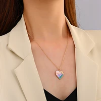 european and american colorful heart shaped pendant necklace for women fashion alloy drop nectarine heart clavicle chain party