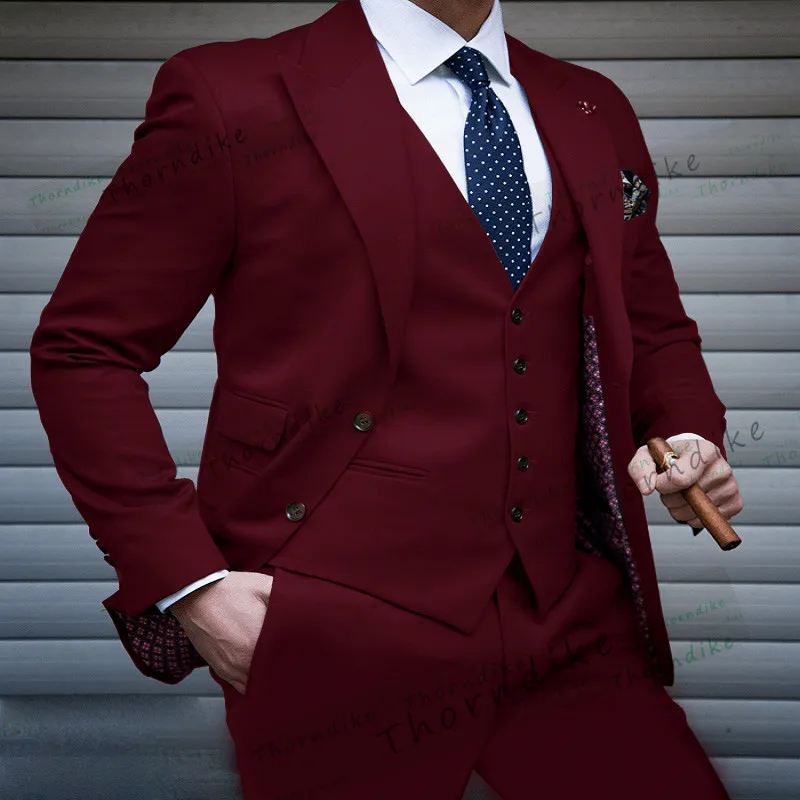 Thorndike New Style Groomsmen Peak Lapel Groom Tuxedos Green/Teal/Yellow/Purple Men Suits Wedding Best Man (Jacket+Pants+Vest) | Мужская