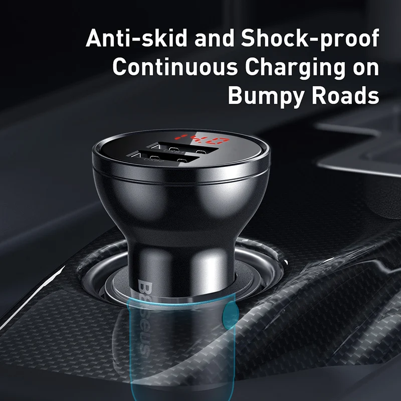 Baseus 24 Вт USB Автомобильное зарядное устройство двойное со светодиодным дисплеем