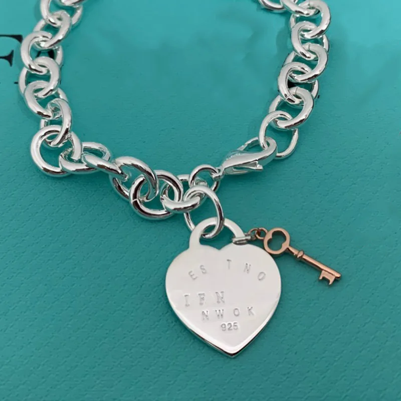 

Popular High-quality TIF 1:1 LOGO Rose Gold Key-Heart Bracelet Classic Luxury Jewelry Fashion Brand Women Gift Couple Free Shipp