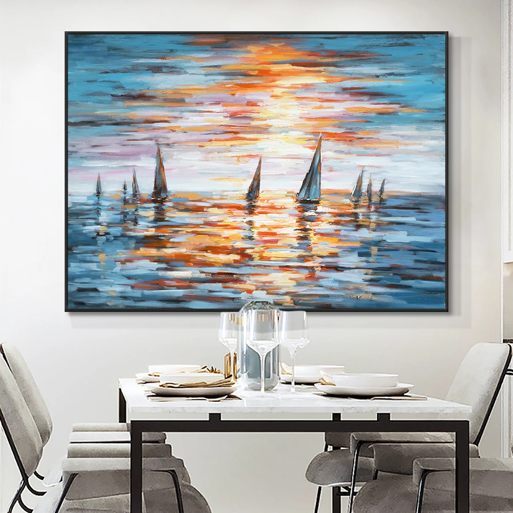

Abstract Sailboat On The Sea Painting 100% Handmade Oil Pianting On Canvas New Wall Art Pictures For Living Room Home Decoration
