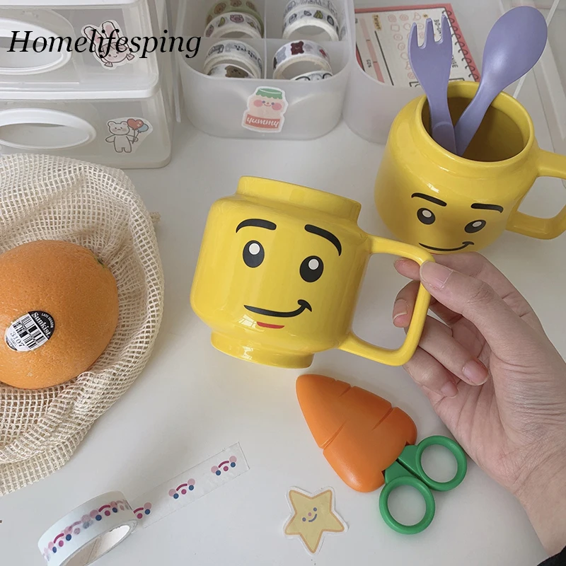 

250 мл желтая керамическая кружка со смайликом для мужчин и женщин со смайликом, чашка для кофе, молока, чая, мультяшная детская Рождественска...