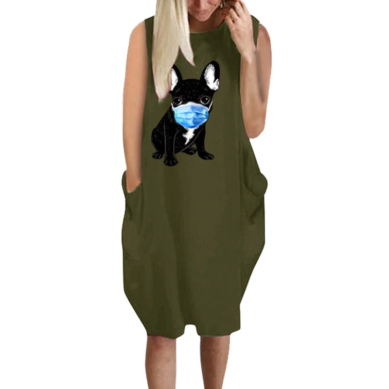 Vicabo черное платье с принтом собаки масками сексуальное лето 2020 карманом Femme халат