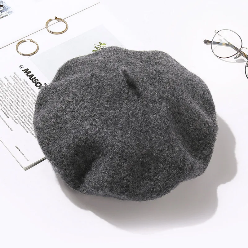 

100% Pure Wool Beret Hat Women Felt Beret British Style Fashion Girls Beret Hat Lady Solid Color Slouchy Winter Hats Female