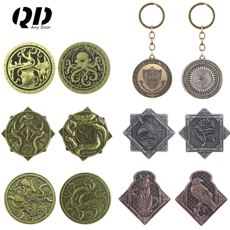 

Cthulhu Mythos Necronomicon Metal Game Coin Vintage Allan Poe Demon Steampunk Octopus Butterfly Key Chain Men Women Jewelry