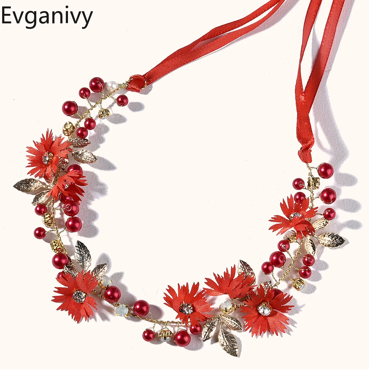 

Women Flower Crown Floral Headband Ribbon Pearl Wreath Lady Girls Garlands Hairband Festival Headdress Party Wedding Accessories