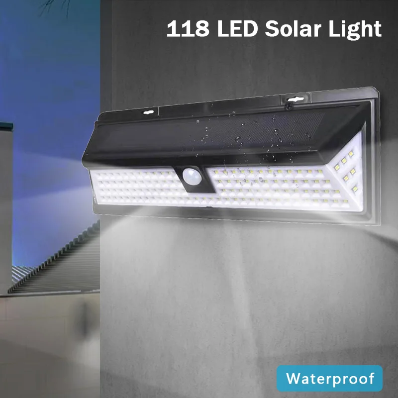 

118 LED Solar Light Outdoor Solar Lamp Powered Sunlight 3 Modes PIR Motion Sensor Waterproof Street Lamp for Garden Decoration