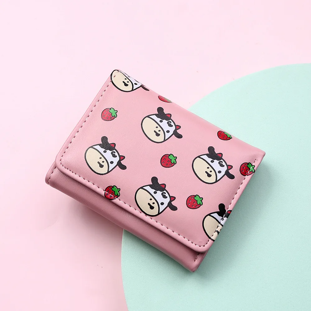

2021 New Cow Print Short Wallet for Women Cute Kawaii Mini Card Holder Wallets for Girls Carteira Masculina Slim Pequena Couro